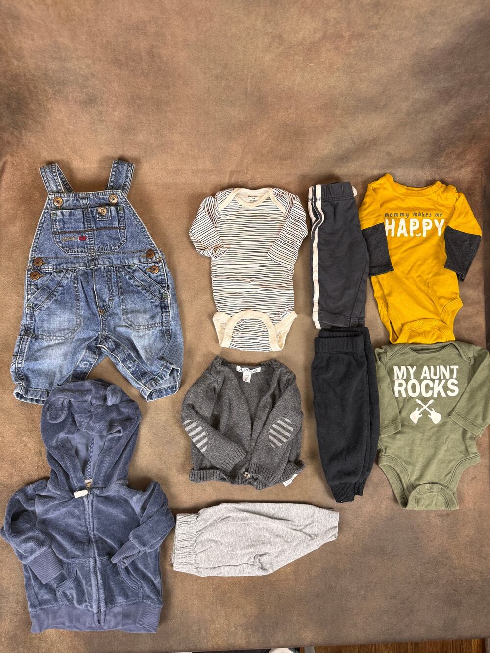 Baby Boy 0-3M Fall Winter Clothing Lot Carter’s Gerber Overalls Hoodie 9Pc #1137